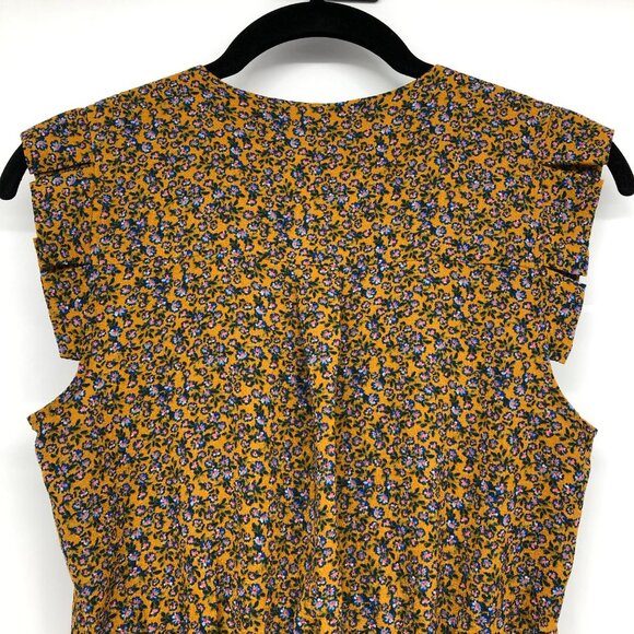 Monteau Mustard blue Floral V-neck Peplum Hem Top size S - Picture 5 of 13